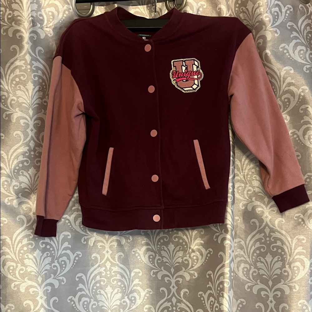 Nique Kids Burgundy and Blush Varsity Jacket
